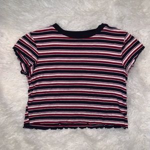 {SOLD} red, white, and blue striped crop t shirt
